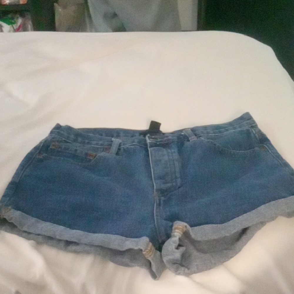 Forever 21 Blue Jean Shorts with Frayed Hem